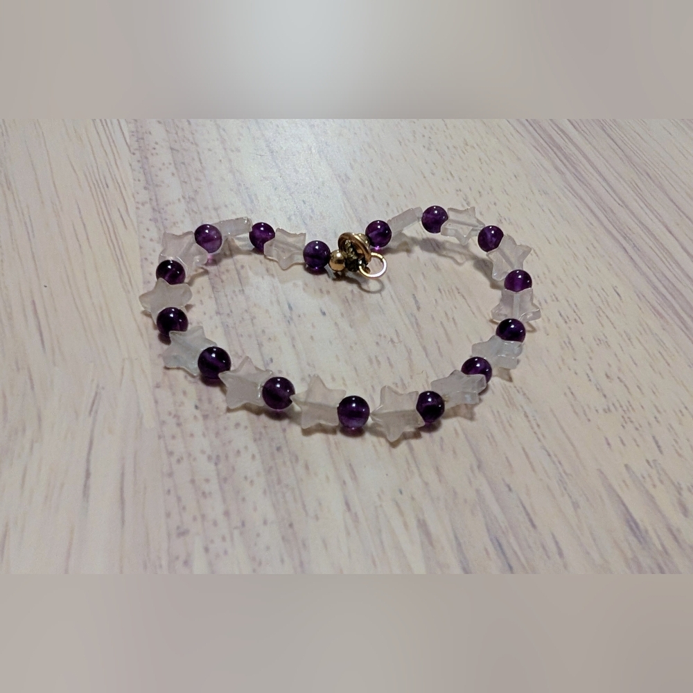 Small Purple and Silver Star Bead Bracelet